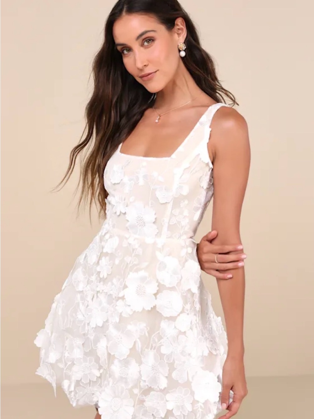 Lulu’s Devine Intentions white 3D floral dress